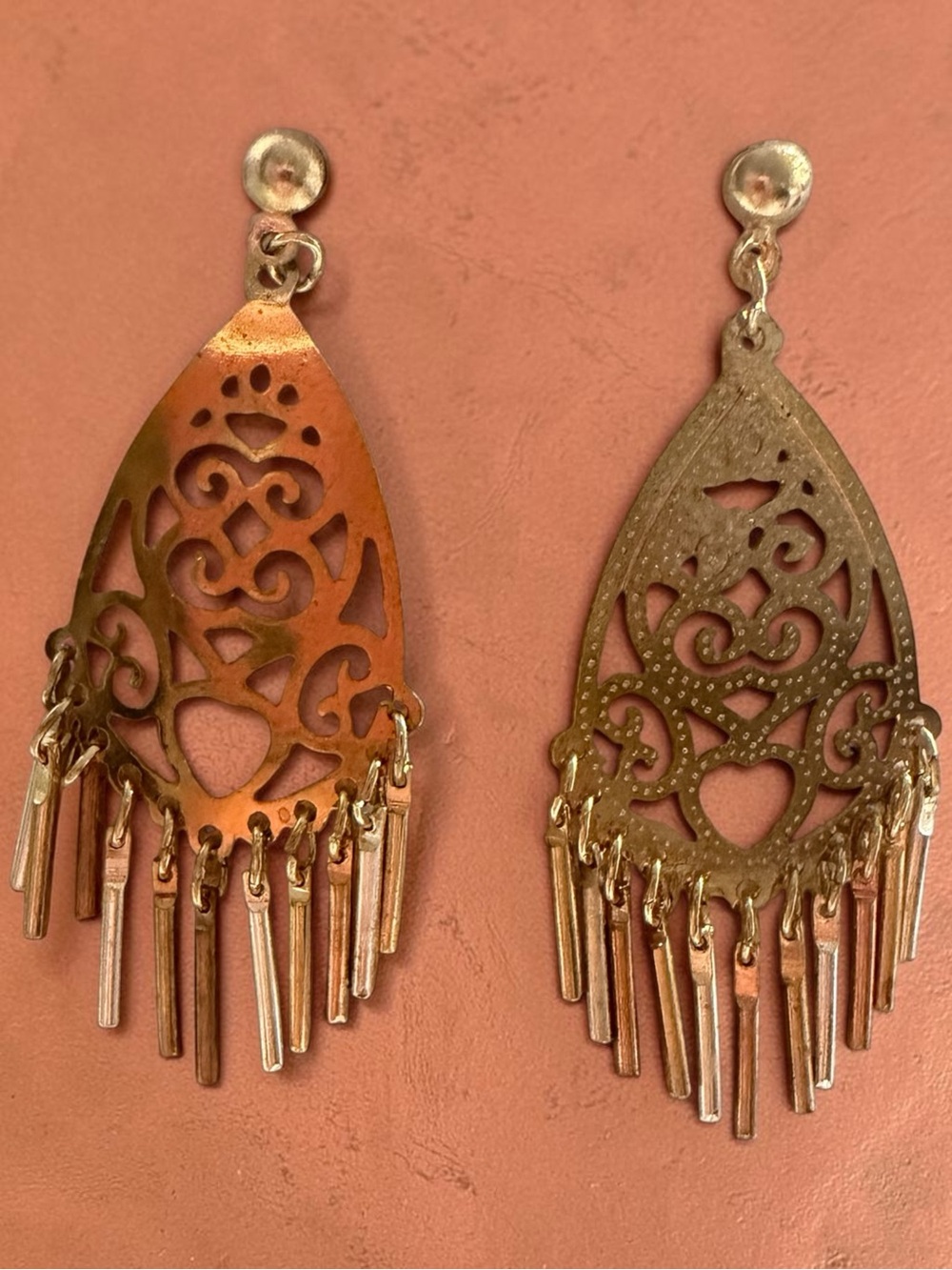 Bohemian Filigree Teardrop Fringe Earrings in Antique Gold